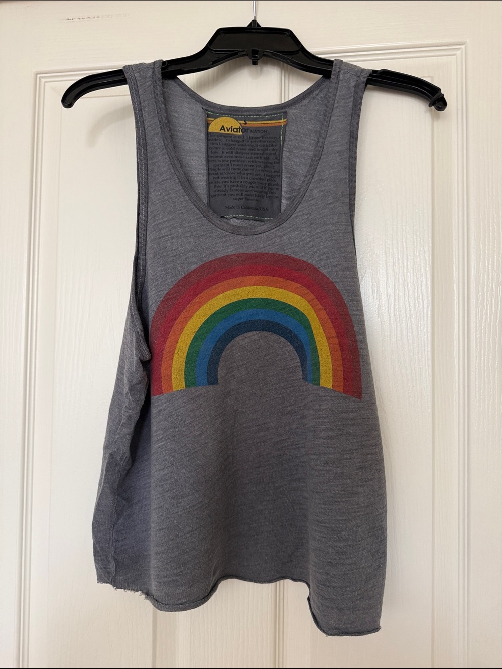 Aviator Nation Gray Tank with Rainbow Graphic